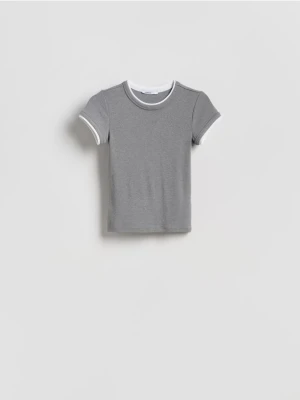 Reserved - T-shirt z kontrastową wstawką - jasnoszary