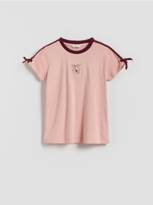Reserved - T-shirt z lampasami - różowy