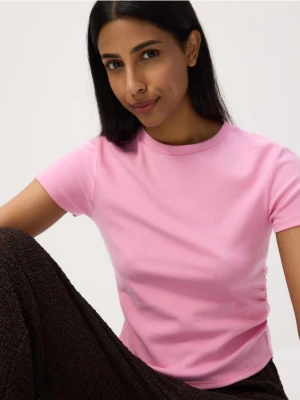 Reserved - T-shirt z marszczeniem - pastelowy róż