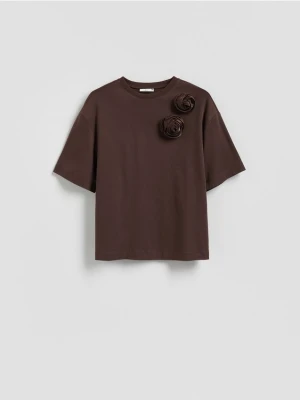 Reserved - T-shirt z merceryzowanej bawełny - ciemnobrązowy