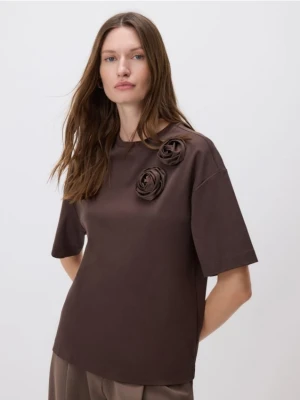 Reserved - T-shirt z merceryzowanej bawełny - ciemnobrązowy