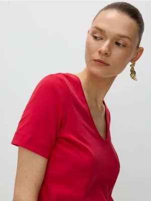 Reserved - T-shirt z merceryzowanej bawełny - czerwony
