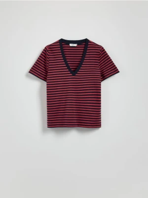 Reserved - T-shirt z merceryzowanej bawełny - granatowy