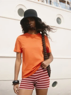 Reserved - T-shirt z merceryzowanej bawełny - pomarańczowy