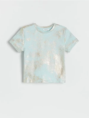 Reserved - T-shirt z metalicznym efektem - jasnoturkusowy
