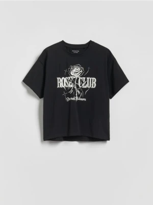 Reserved - T-shirt z metalicznym nadrukiem - czarny