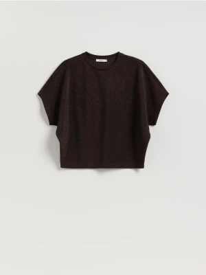 Reserved - T-shirt z metalizowaną nicią - ciemnobrązowy
