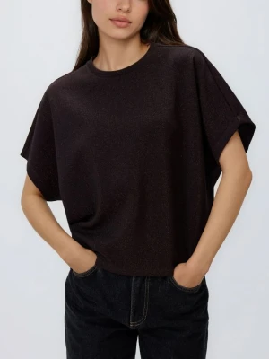 Zdjęcie produktu Reserved - T-shirt z metalizowaną nicią - ciemnobrązowy