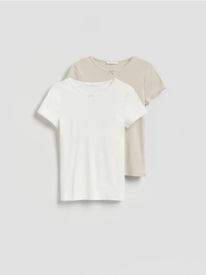 Reserved - T-shirt z modalem 2 pack - kremowy