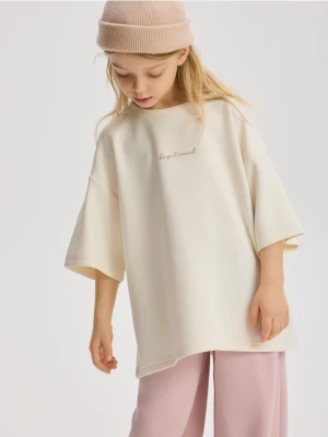 Reserved - T-shirt z modalem - kremowy