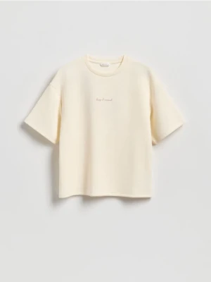 Reserved - T-shirt z modalem - kremowy