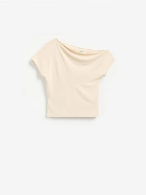 Reserved - T-shirt z modalem - kremowy