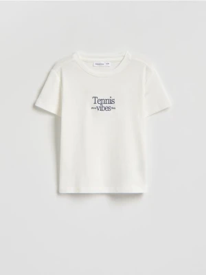 Reserved - T-shirt z modalem - złamana biel