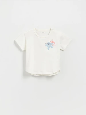 Reserved - T-shirt z morskim motywem - złamana biel