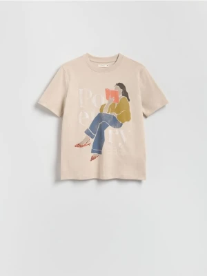 Reserved - T-shirt z nadrukiem - beżowy