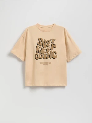 Reserved - T-shirt z nadrukiem - beżowy