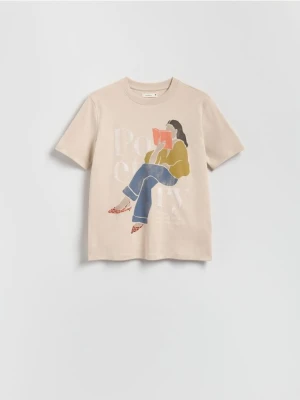 Reserved - T-shirt z nadrukiem - beżowy