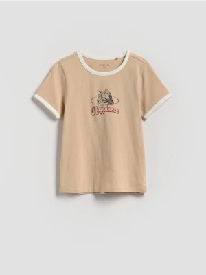 Reserved - T-shirt z nadrukiem - beżowy