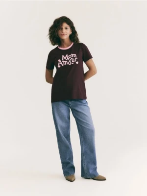 Reserved - T-shirt z nadrukiem - bordowy