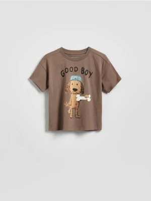 Reserved - T-shirt z nadrukiem - brązowy