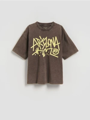 Reserved - T-shirt z nadrukiem - brązowy