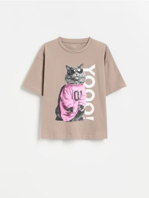 Reserved - T-shirt z nadrukiem - brązowy