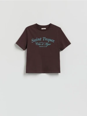Reserved - T-shirt z nadrukiem - ciemnobrązowy