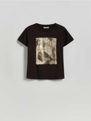 Reserved - T-shirt z nadrukiem - ciemnobrązowy