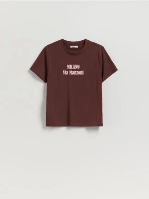 Reserved - T-shirt z nadrukiem - ciemnobrązowy