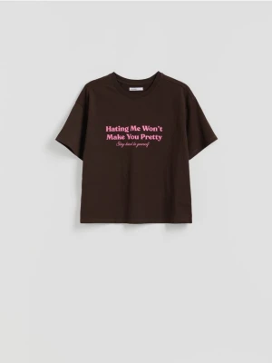 Reserved - T-shirt z nadrukiem - ciemnobrązowy