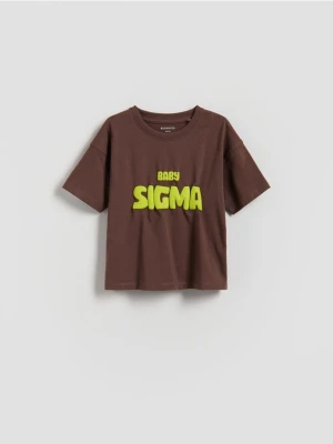 Reserved - T-shirt z nadrukiem - ciemnofioletowy