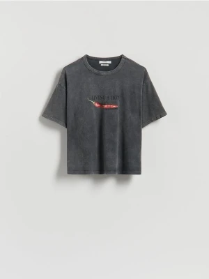 Reserved - T-shirt z nadrukiem - ciemnoszary