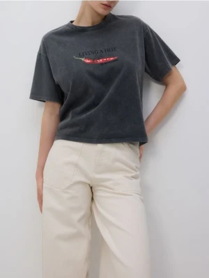 Reserved - T-shirt z nadrukiem - ciemnoszary