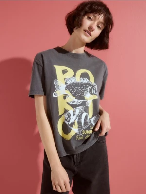 Zdjęcie produktu Reserved - T-shirt z nadrukiem - ciemnoszary