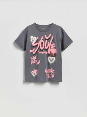 Reserved - T-shirt z nadrukiem - ciemnoszary