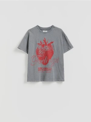 Reserved - T-shirt z nadrukiem - ciemnoszary