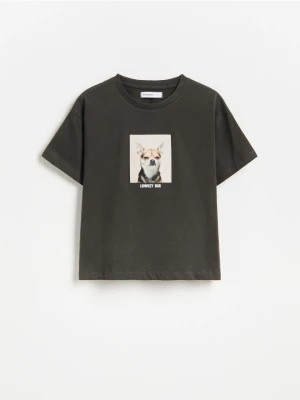 Reserved - T-shirt z nadrukiem - ciemnoszary