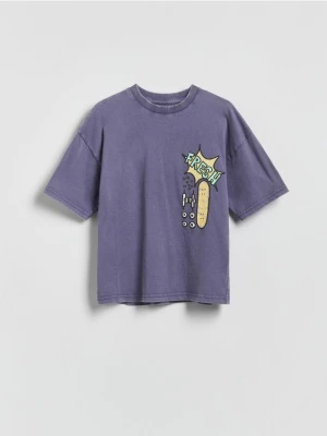 Reserved - T-shirt z nadrukiem - fioletowy