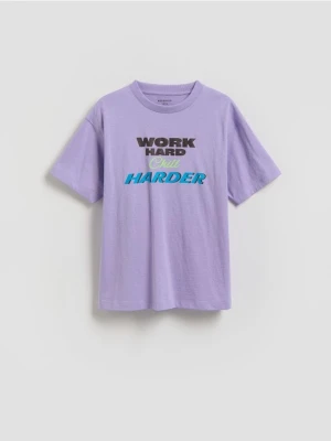 Reserved - T-shirt z nadrukiem - fioletowy