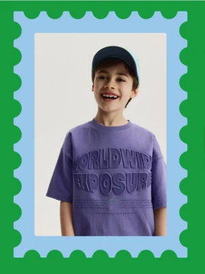 Reserved - T-shirt z nadrukiem - fioletowy