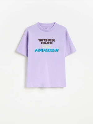 Reserved - T-shirt z nadrukiem - fioletowy