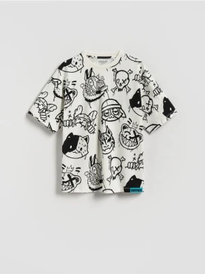 Reserved - T-shirt z nadrukiem Fortnite - biały