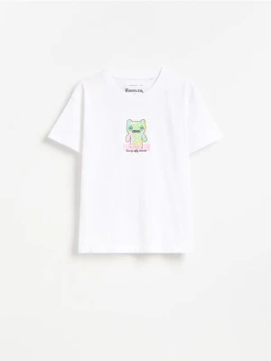 Reserved - T-shirt z nadrukiem Fuggler - złamana biel