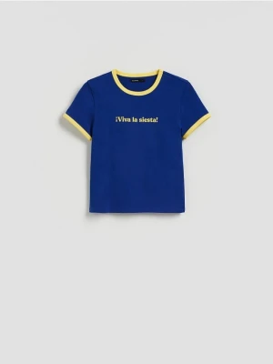 Reserved - T-shirt z nadrukiem - granatowy