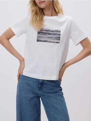 Reserved - T-shirt z nadrukiem i aplikacją - biały