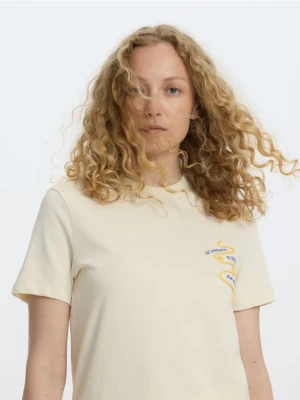 Reserved - T-shirt z nadrukiem i haftem - jasnożółty