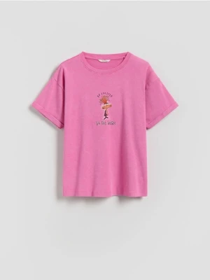 Reserved - T-shirt z nadrukiem Inside Out - fuksja