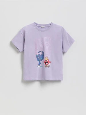 Reserved - T-shirt z nadrukiem Inside Out - lawendowy