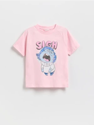Reserved - T-shirt z nadrukiem Inside Out - pastelowy róż