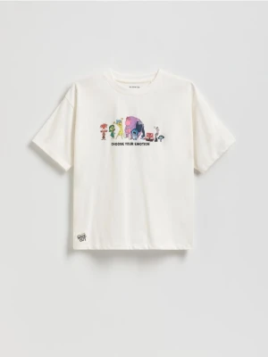 Reserved - T-shirt z nadrukiem Inside Out - złamana biel